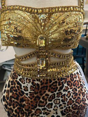Sherri Hill - Gold/Leopard Two-Piece Dress size 4 style 32101